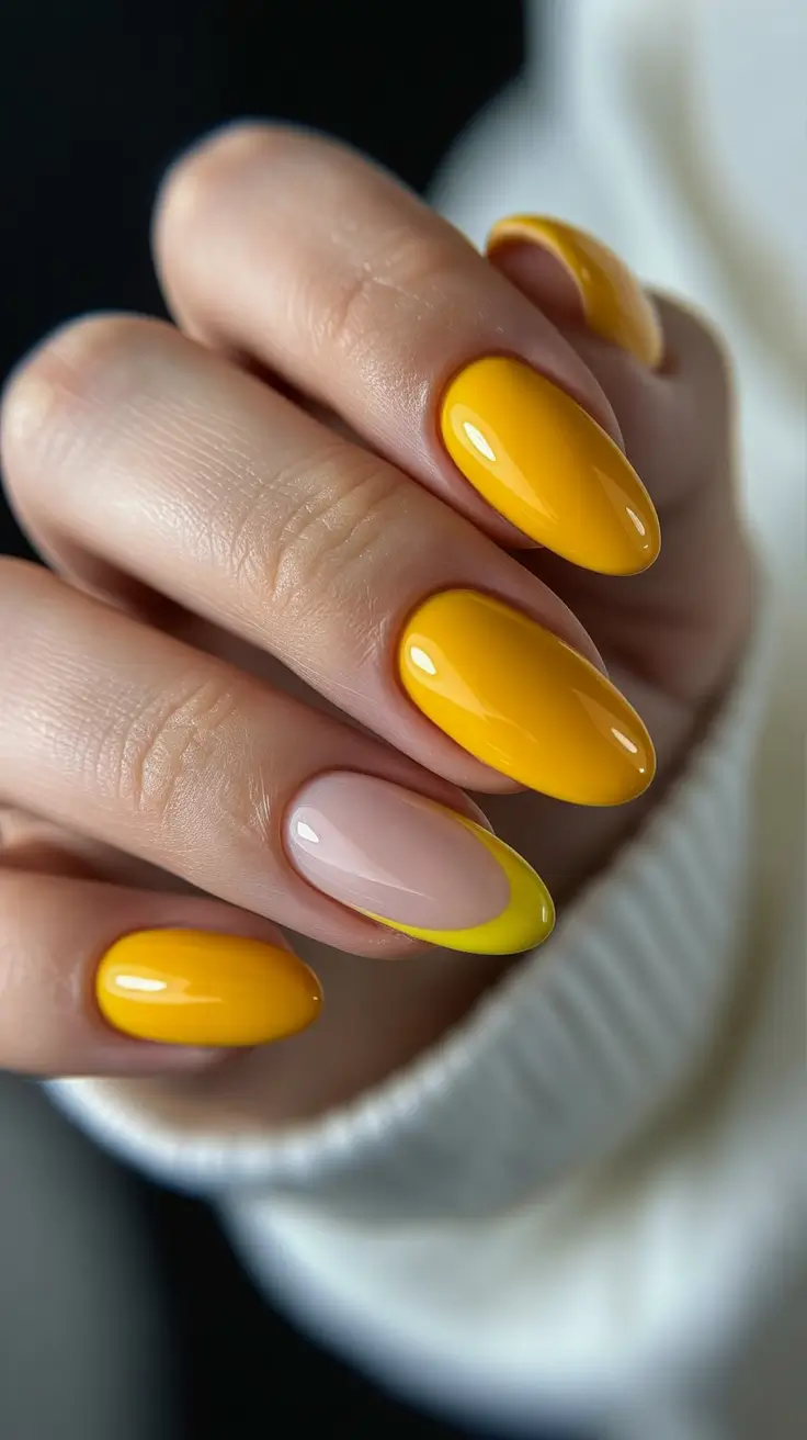 Almond nails and color ideas: winter 2025-2026 Golden Citrus Glow