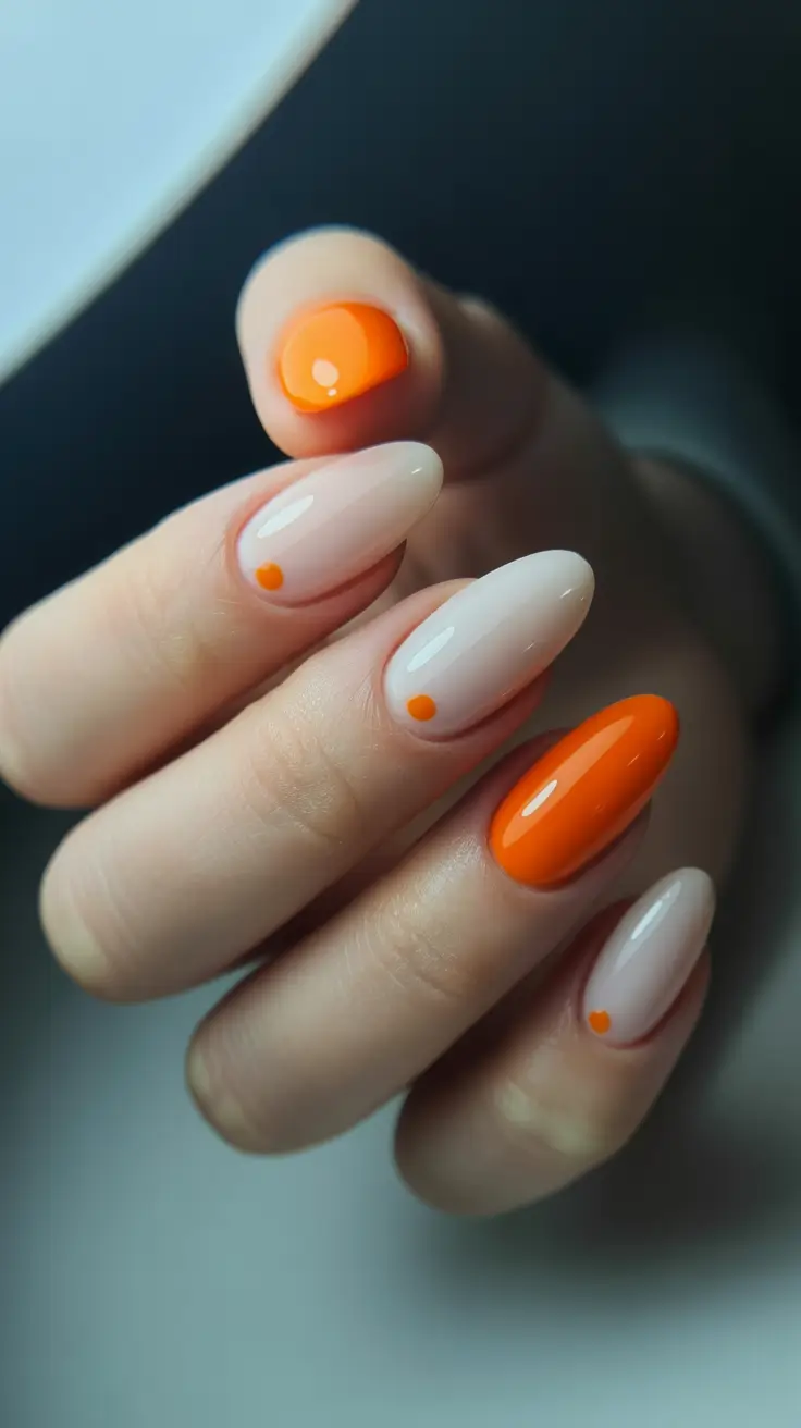 Almond nails and color ideas: winter 2025-2026 Tangerine Minimalism