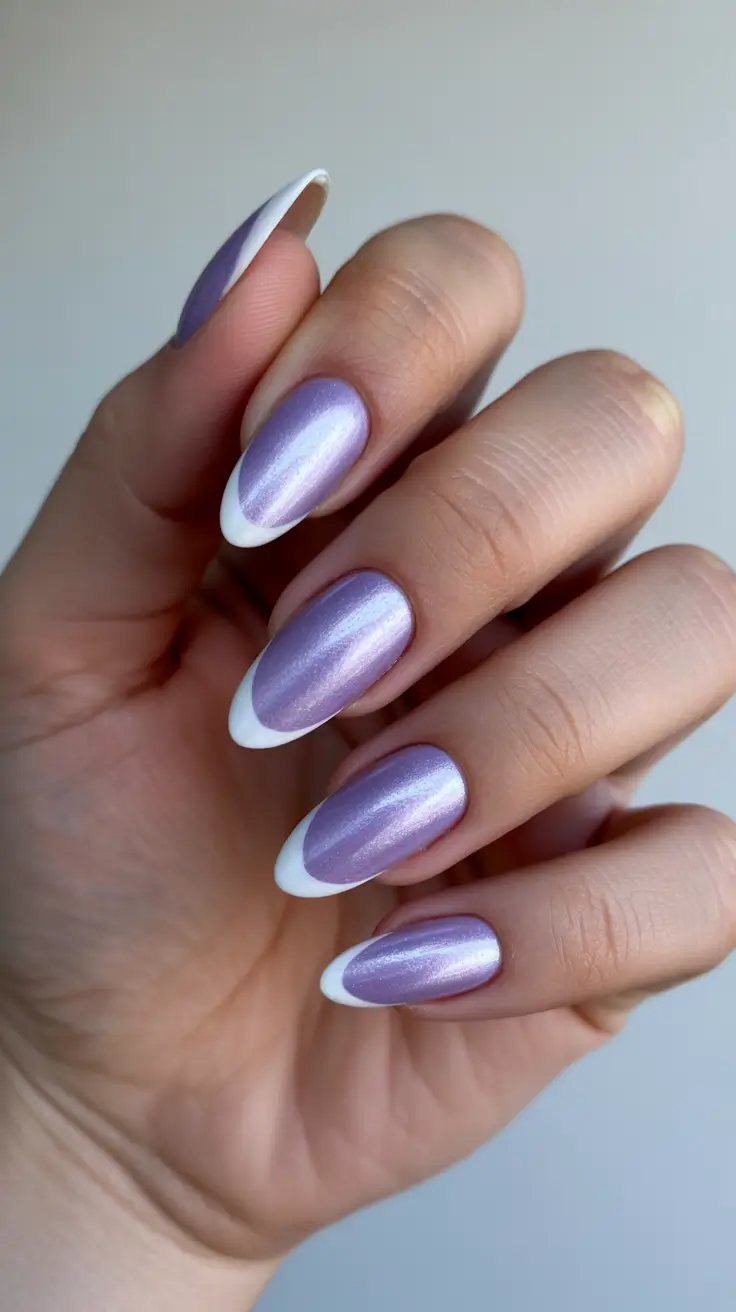 Almond nails and color ideas: winter 2025-2026 Icy Lavender Tips