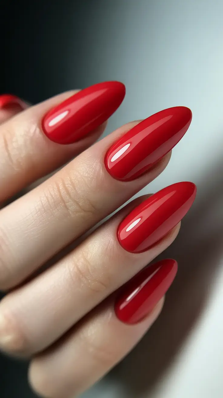 Almond nails and color ideas: winter 2025-2026 Red Velvet Revival