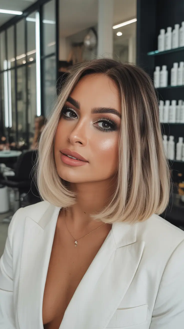 Balayage Hair Color for Winter 2025-2026 Frosted Root Melt Bob