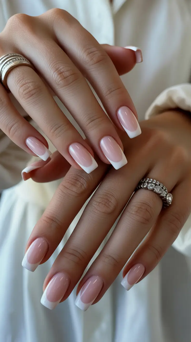 winter french tip nails classy Winter French Perfection in Soft White Elegance