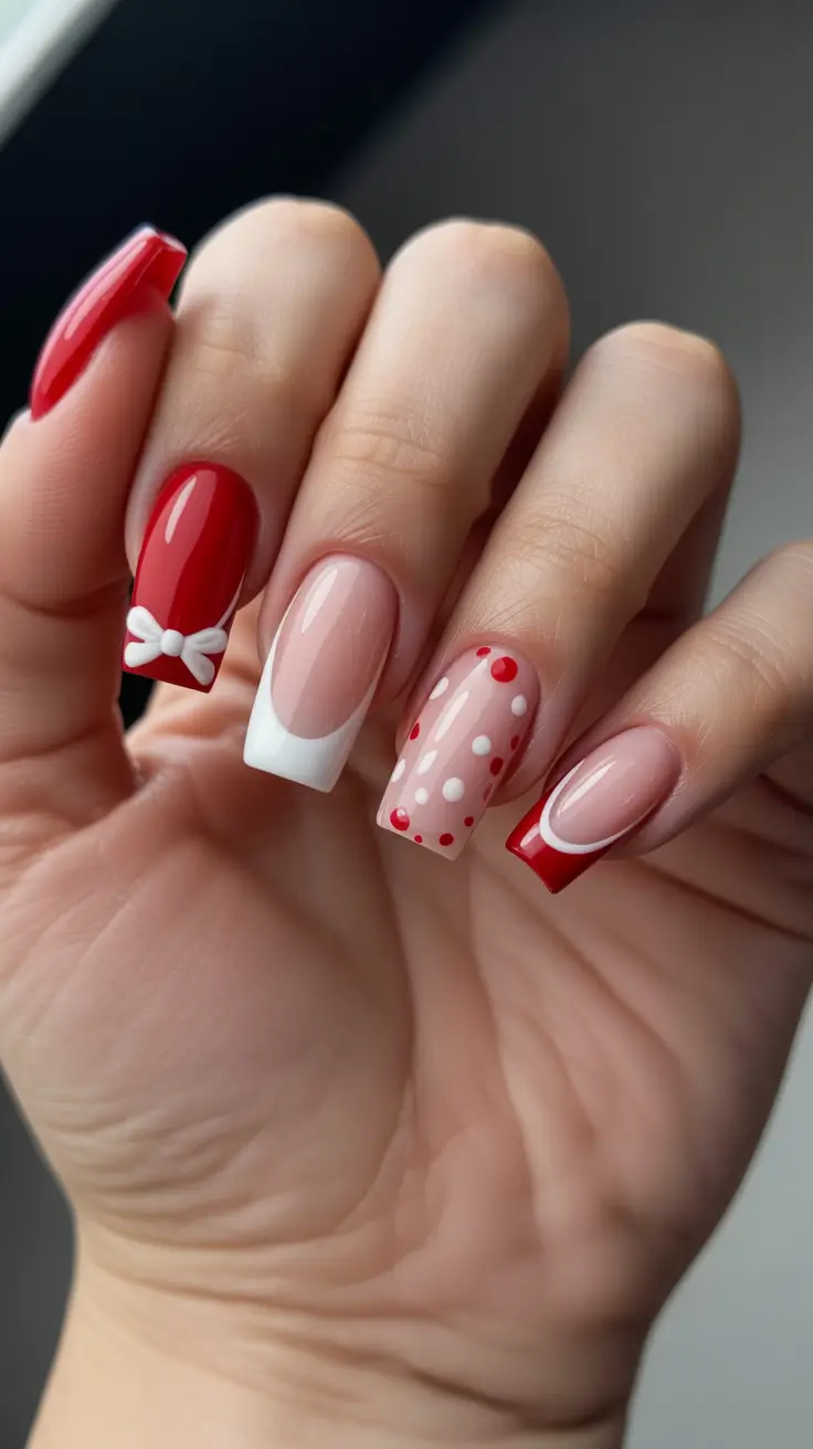 winter french tip nails square christmas Festive Red & White French - A Christmas Mood in Miniature