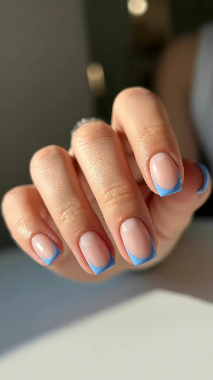 winter french tip nails short Sky Blue French - Soft, Simple, and Fresh