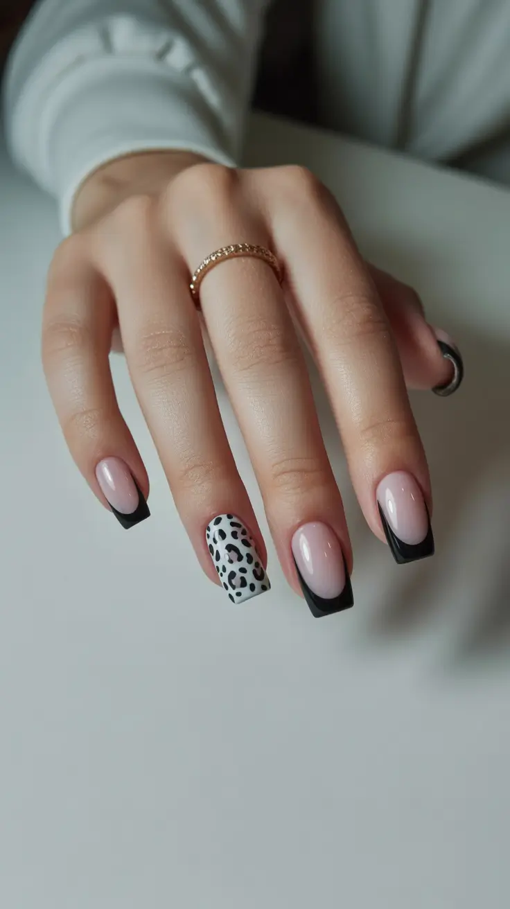 winter french tip nails square Modern Leopard French - Wild Meets Elegant