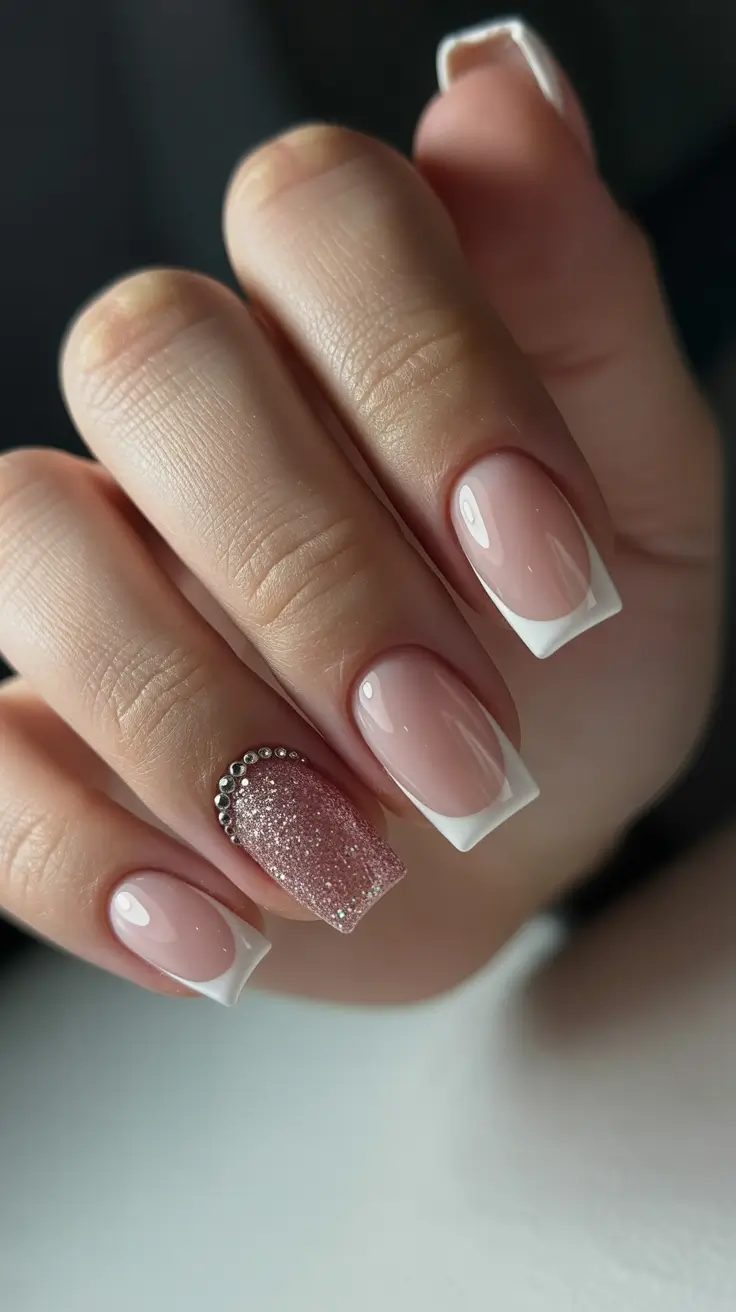 winter french tip nails white glitter Soft Sparkle French - A Subtle Holiday Glow