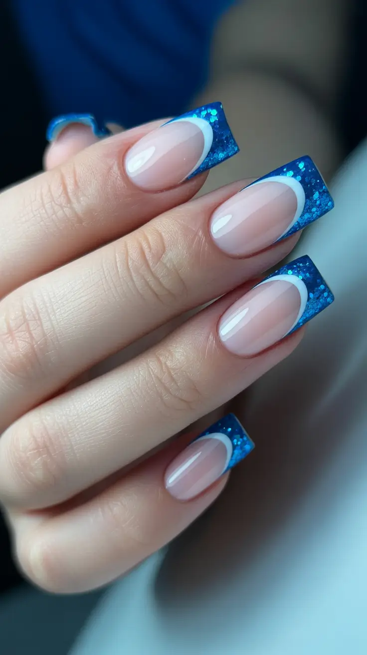 winter french tip nails coffin Frosted Sapphire French - Glitter with a Twist
