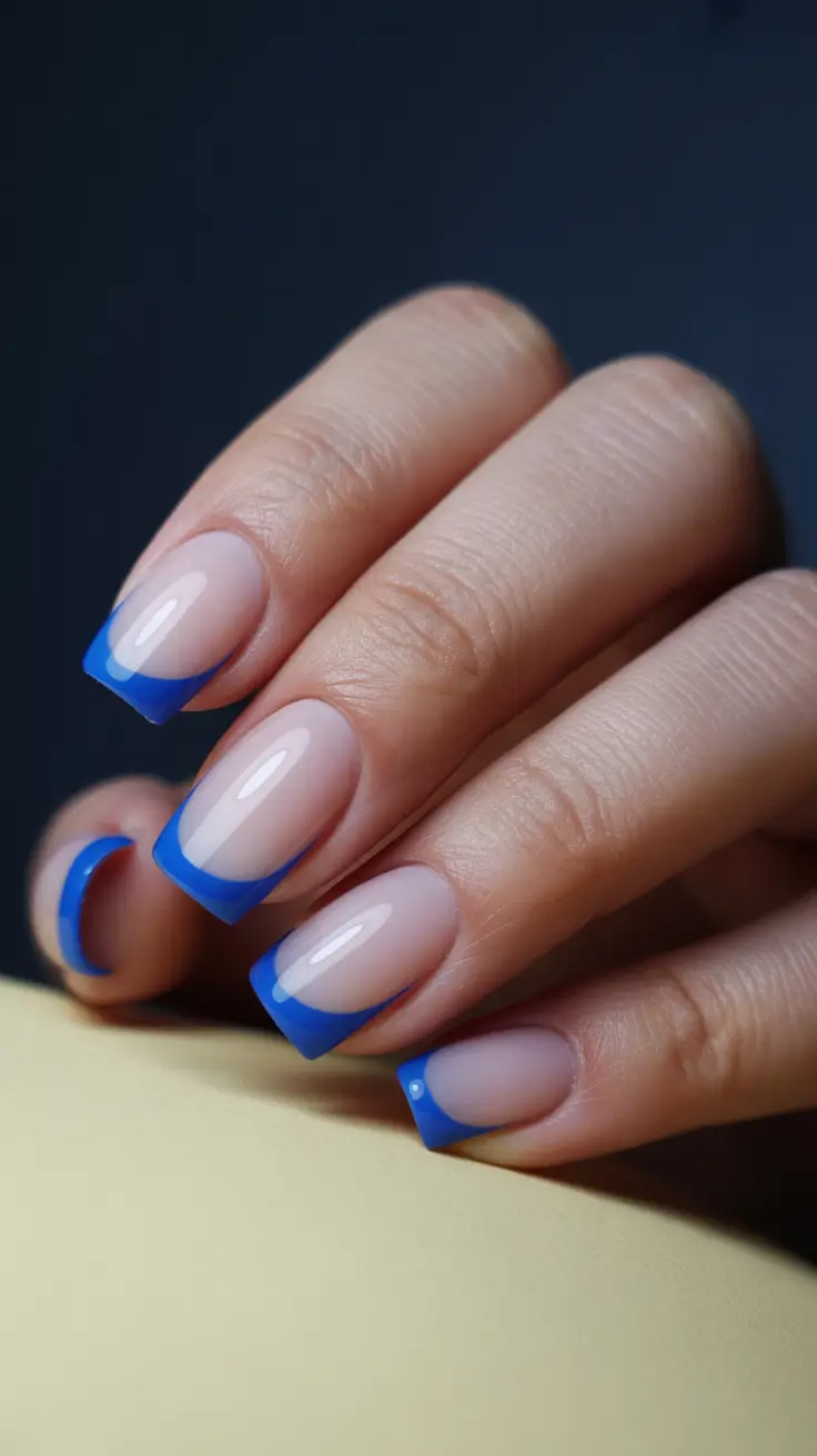 winter french tip nails square Royal Blue Frost - Winter French Reinvented
