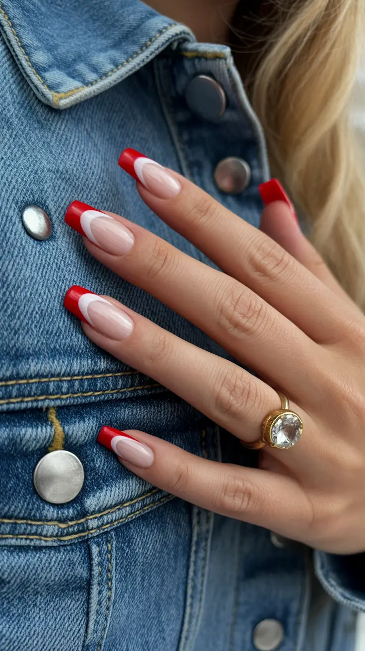 winter french tip nails red Bold Red French - Vintage Glam in a Modern Way