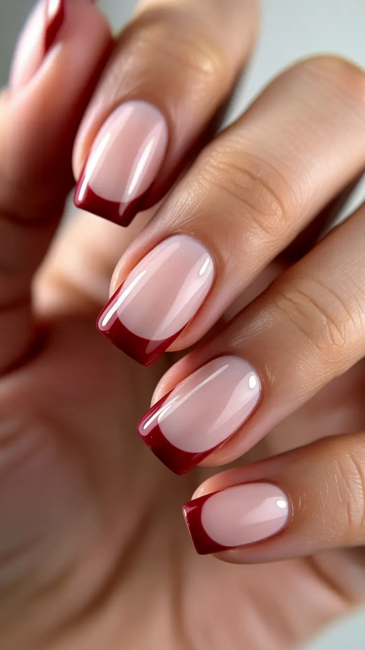 winter french tip nails short Deep Wine French - Short, Sleek, and Unforgettable
