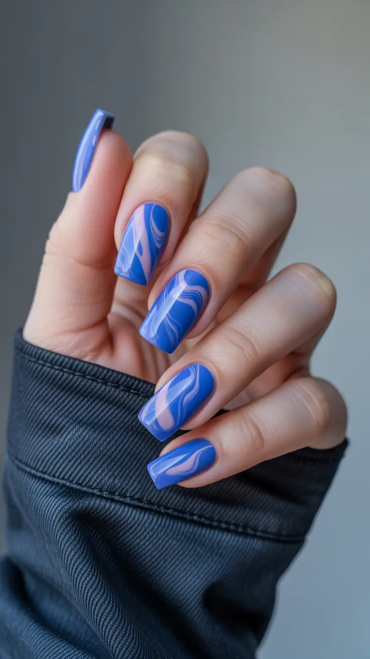 best winter nail colors 2025 - Blue Mirage Marble