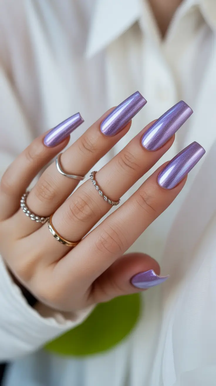 best winter nail colors 2025 - Lavender Chrome Glow