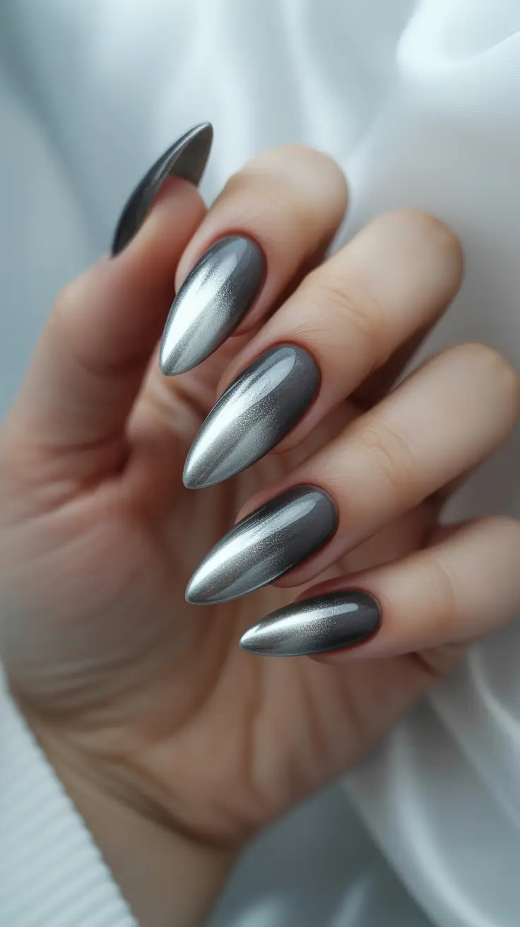 best winter nail colors 2025 - Liquid Silver Chic