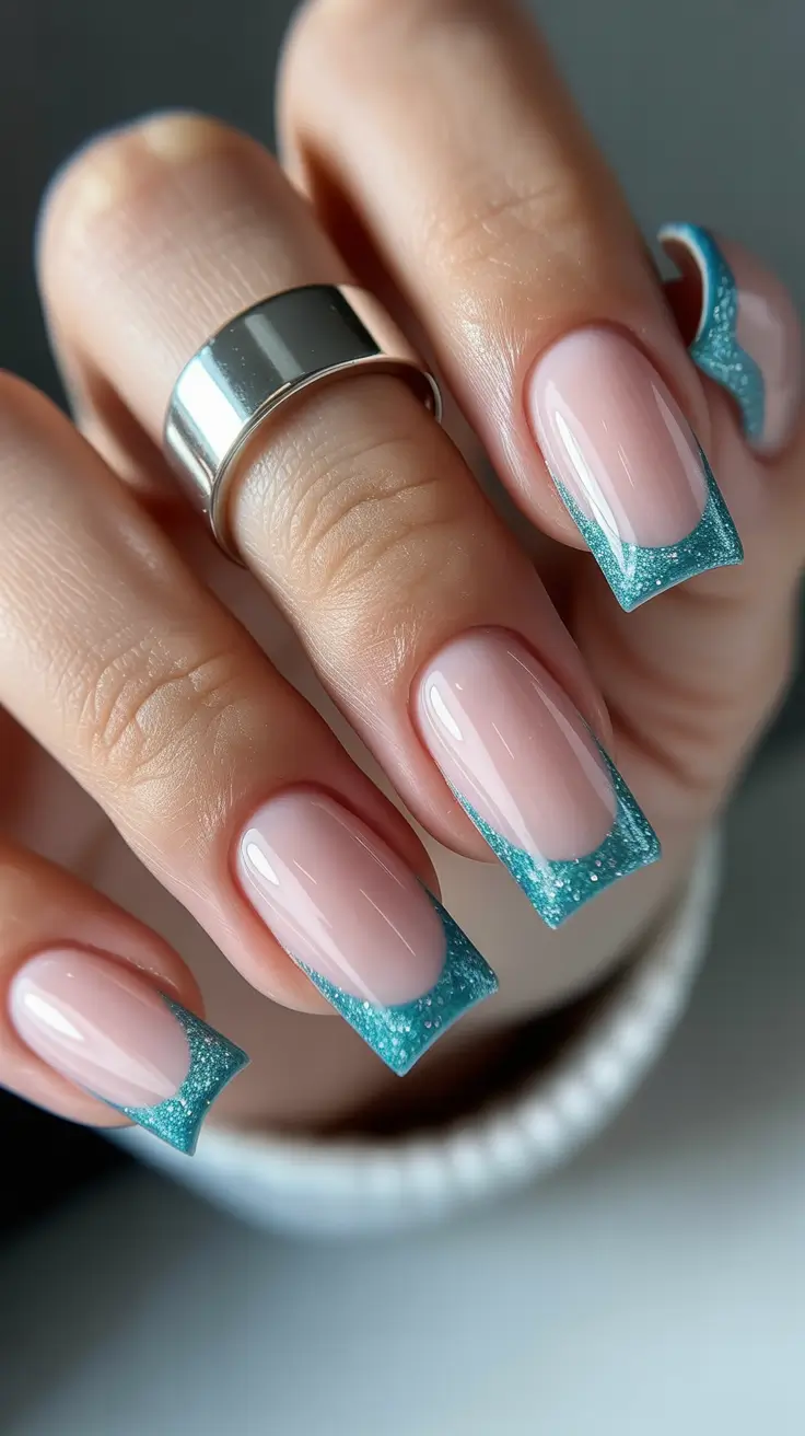 Blue Nail Trends for Winter 2025–2026 Icy Blue Glitter French