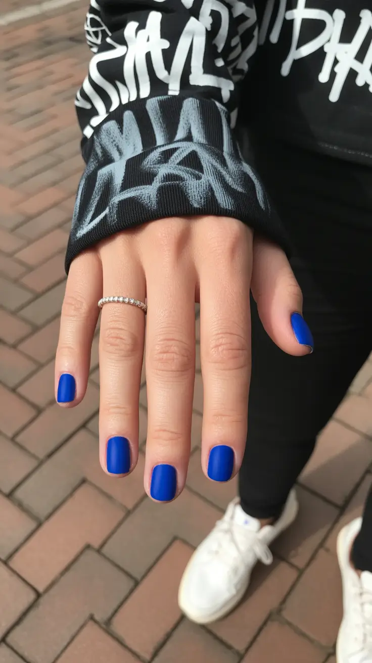 Blue Nail Trends for Winter 2025–2026 Matte Royal Street Style