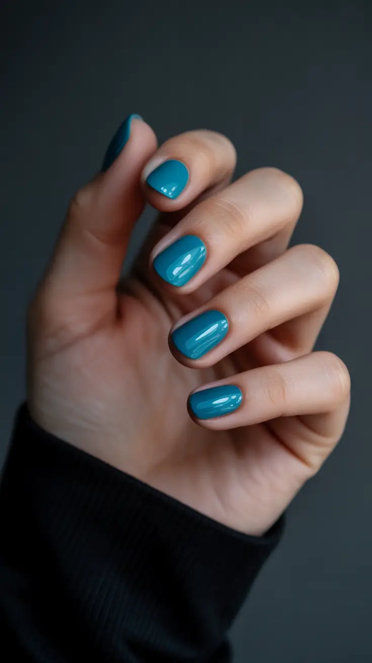 Blue Nail Trends for Winter 2025–2026 Muted Teal Calm