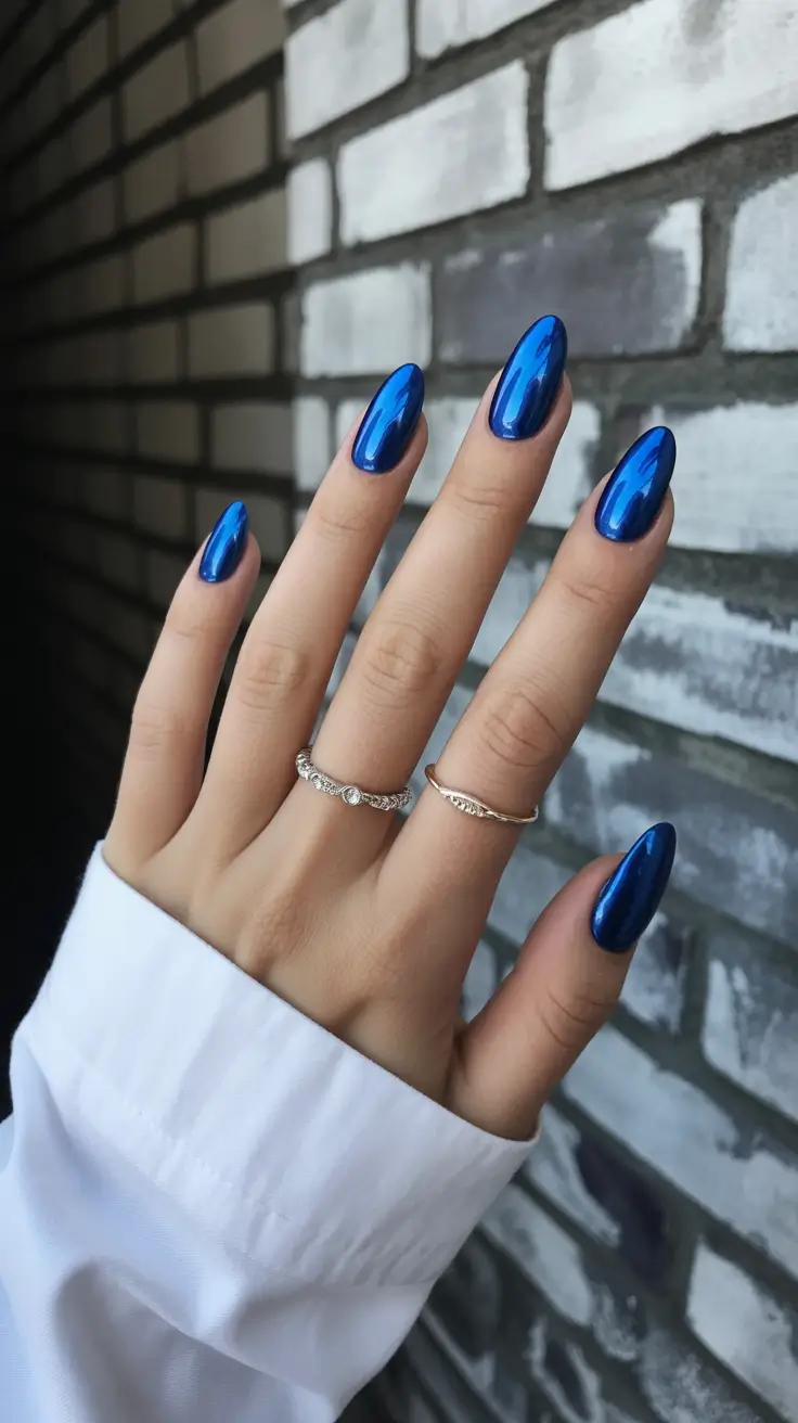 Blue Nail Trends for Winter 2025–2026 Mirror Royal Shine