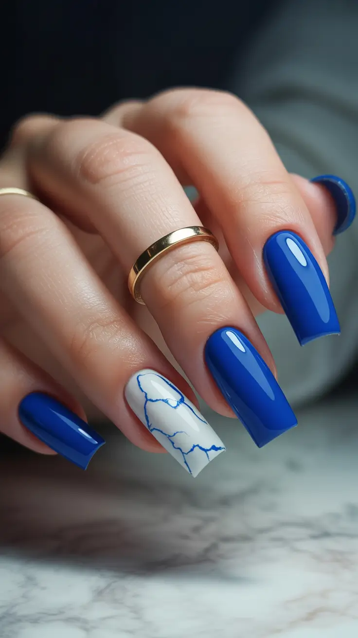 Blue Nail Trends for Winter 2025–2026 Marble Arctic Chic