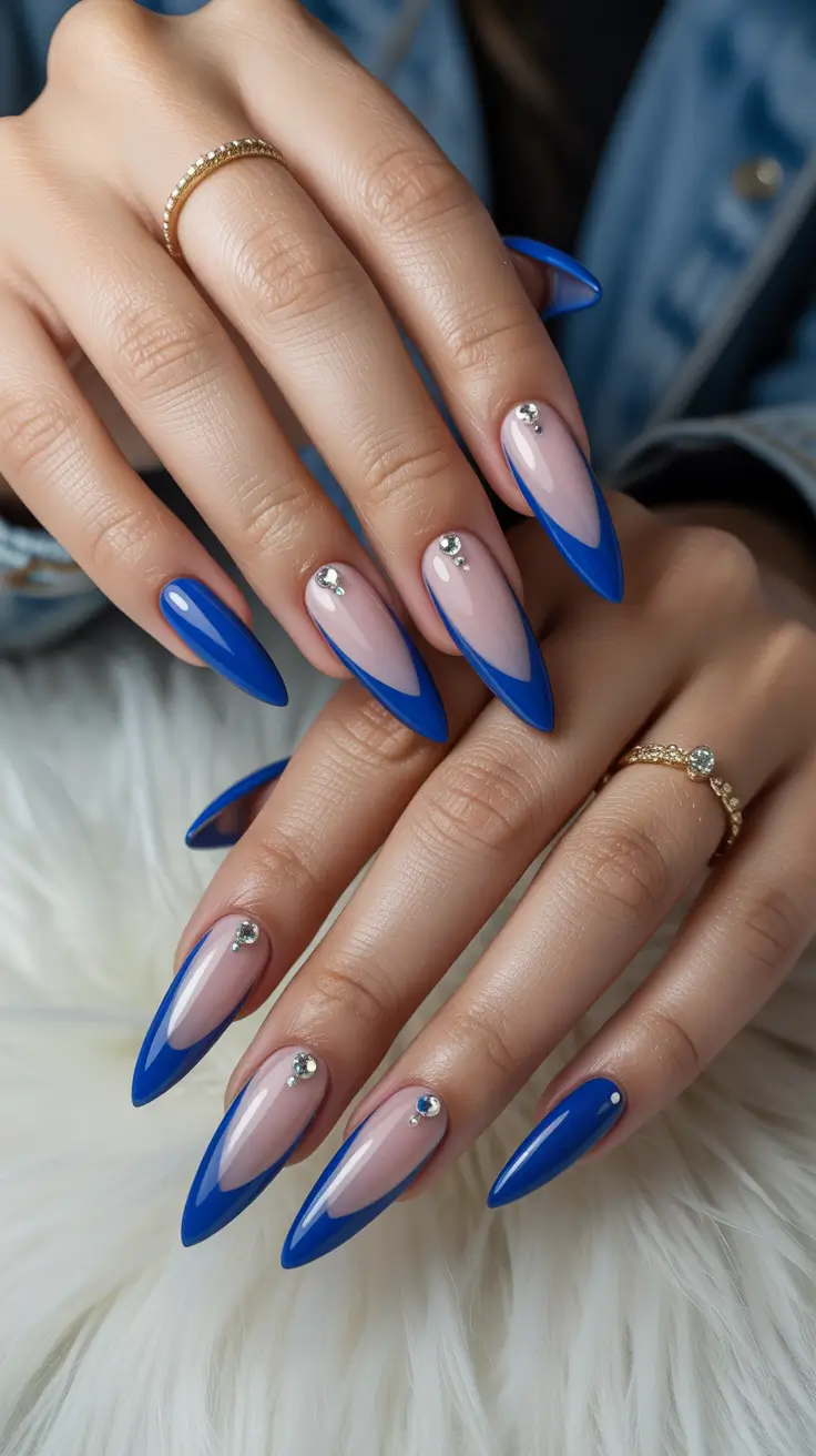 Blue Nail Trends for Winter 2025–2026 Crystal Sky French Glam