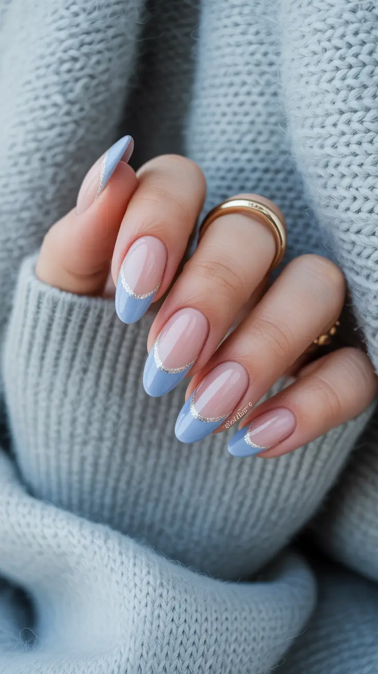 Blue Nail Trends for Winter 2025–2026 Frosted Sky French