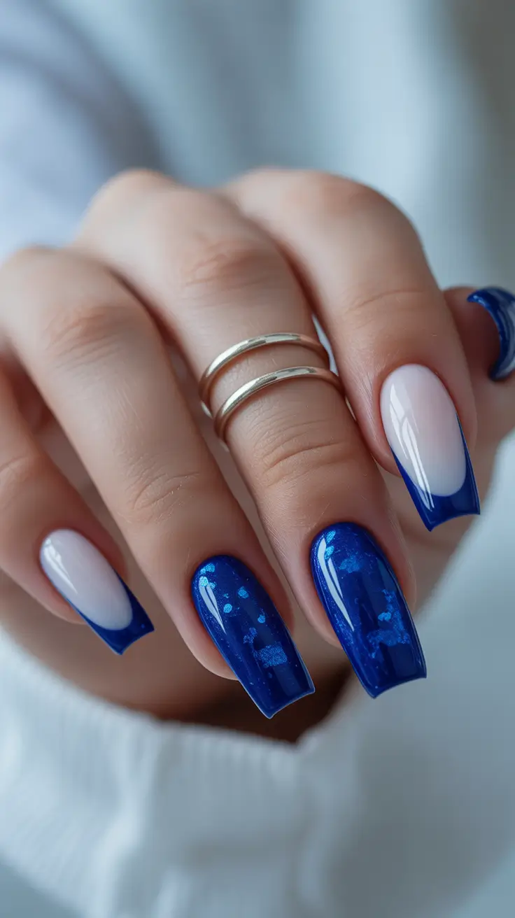 Blue Nail Trends for Winter 2025–2026 Deep Blue Reflection French