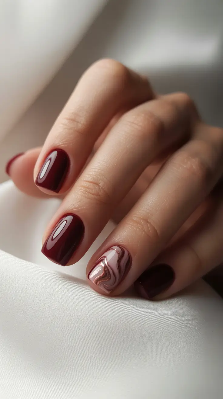 Burgundy Winter Nails Colors 2025–2026 Marbled Wine Muse