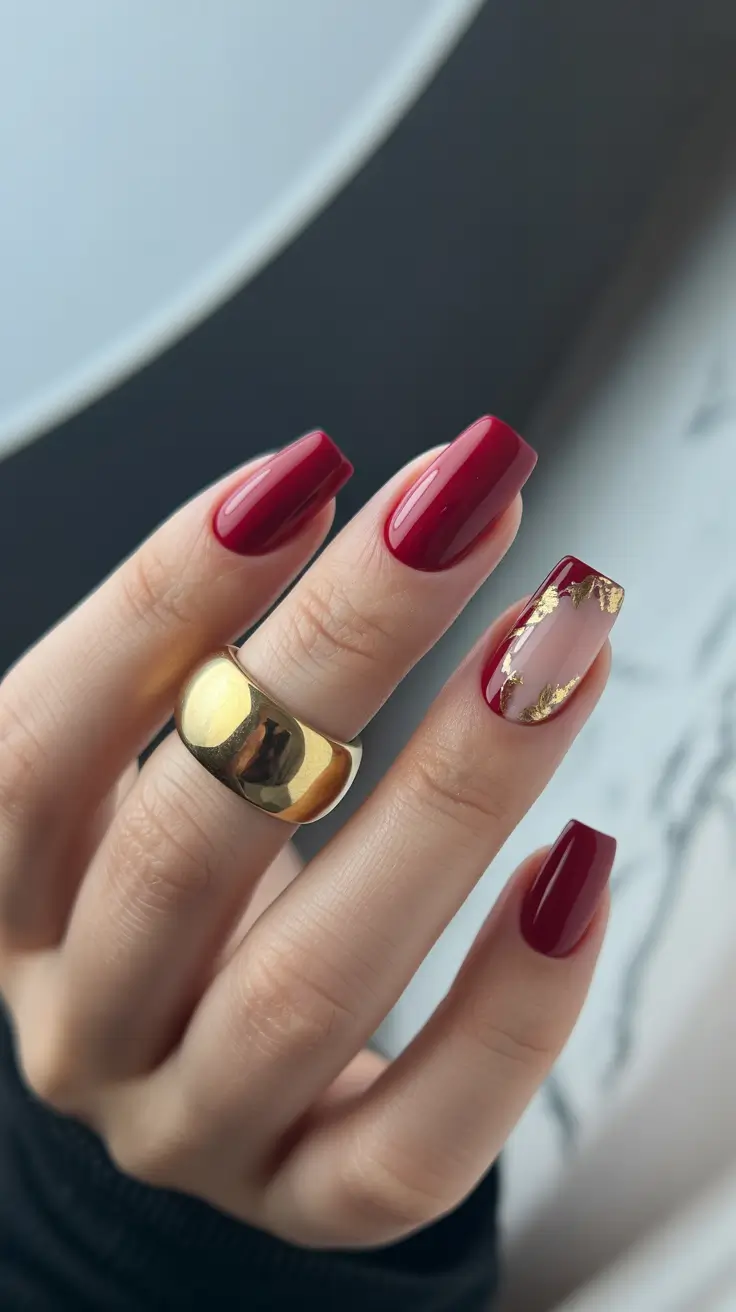 Burgundy Winter Nails Colors 2025–2026 Golden Blush Accent