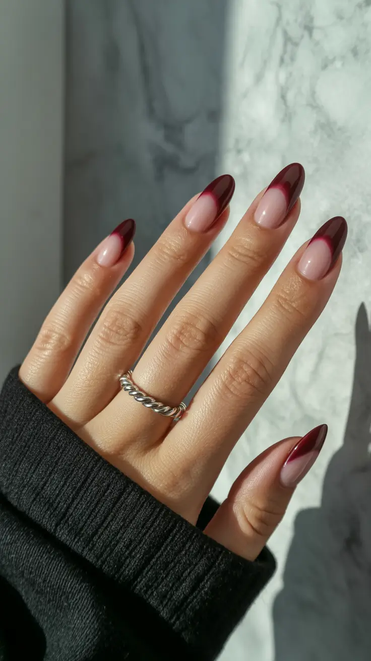 Burgundy Winter Nails Colors 2025–2026 Winter French Twist