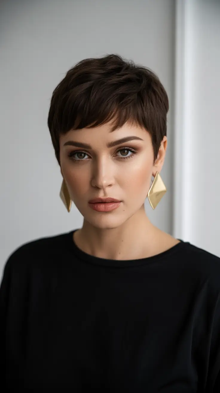 Chic Pixie Haircuts Winter 2025-2026 Inspiration Classic Mocha Pixie