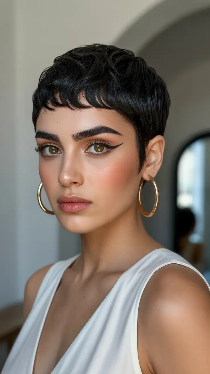 Chic Pixie Haircuts Winter 2025-2026 Inspiration Glossed Charcoal Crop