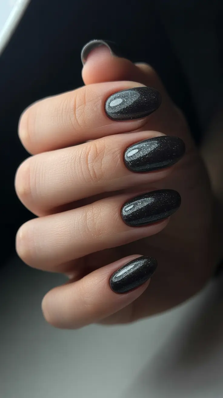 chic winter nail ideas 2025-2026 charcoal star dust