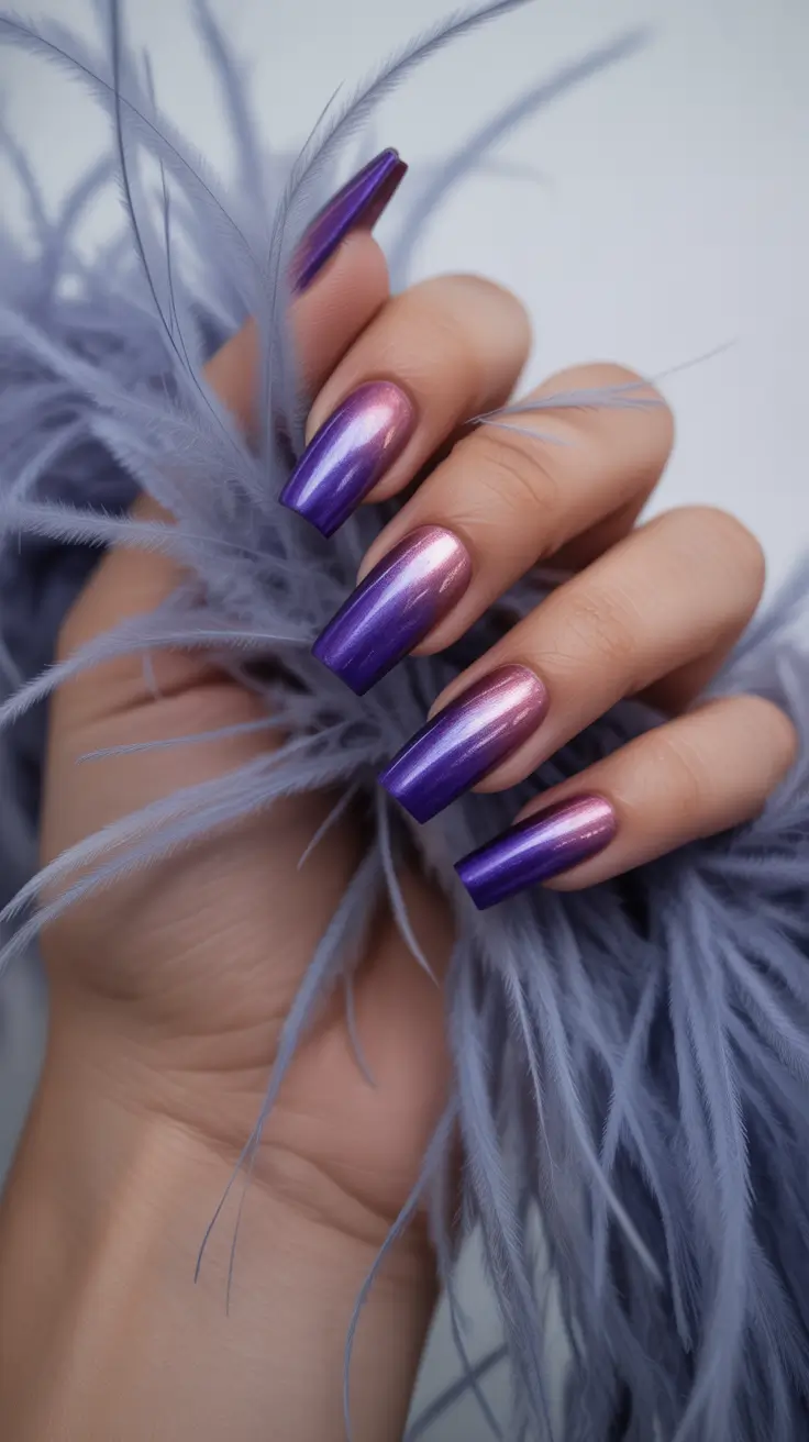 classy winter nails 2025 Amethyst Chrome Drama