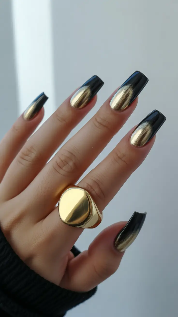 classy winter nails 2025 Golden Black Luxe