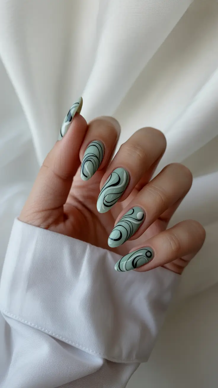 classy winter nails 2025 Frosted Mint Swirl