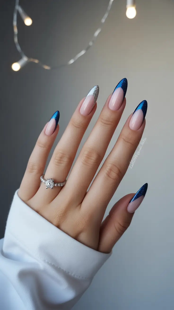 classy winter nails blue French tip Blue Frost French