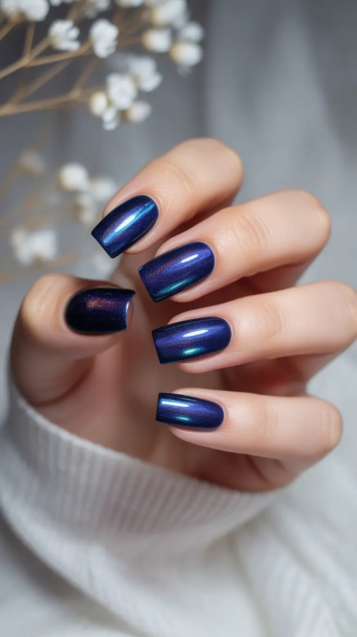 classy winter nails blue Midnight Aurora