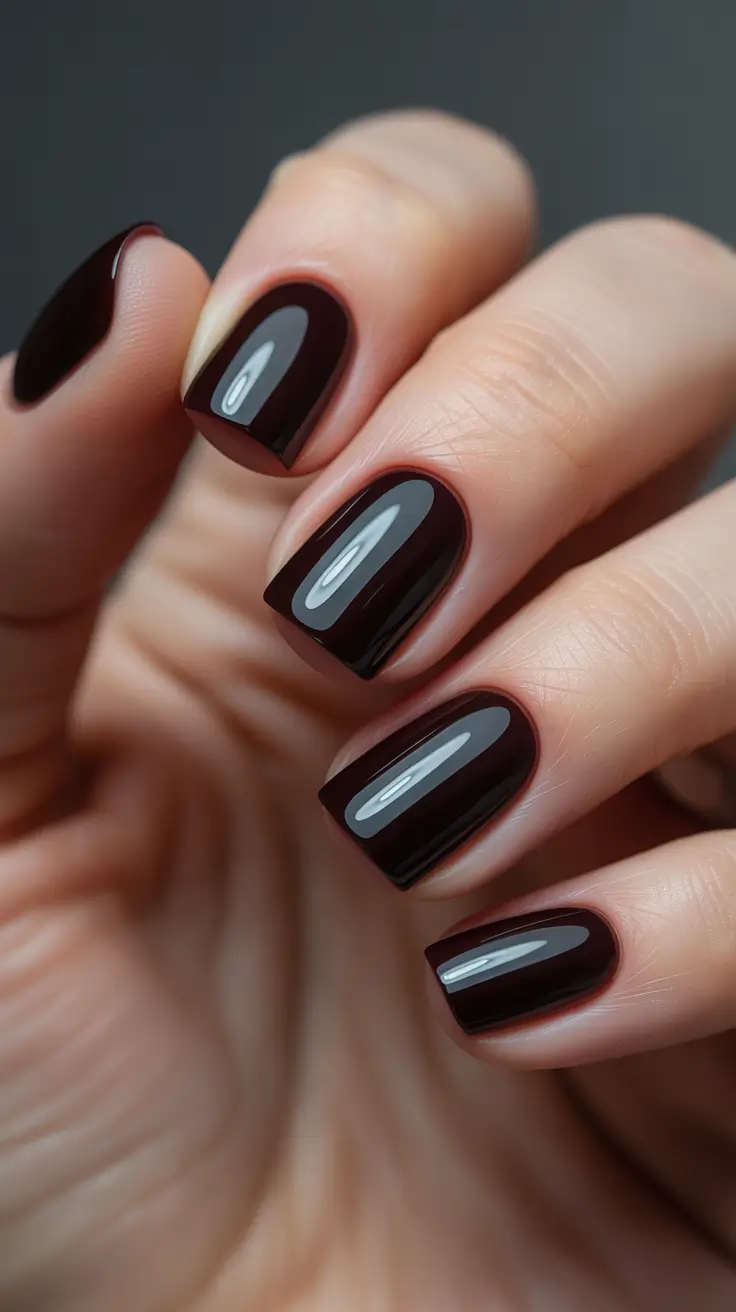 classy winter nails short square Velvety Espresso Elegance