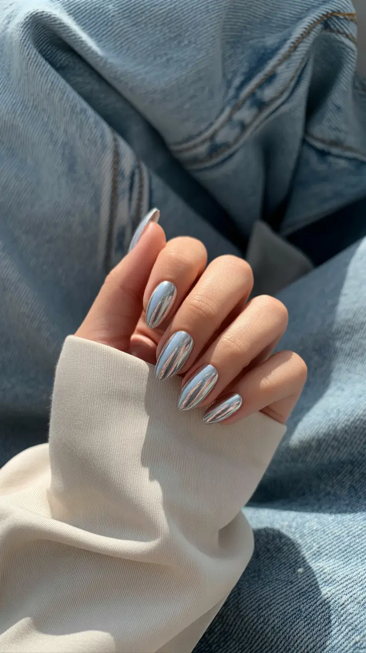 classy winter nails 2025 Mirror Chrome Perfection