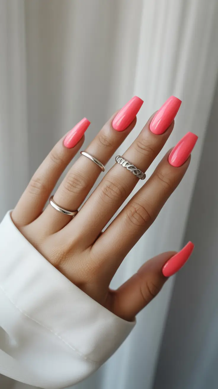 classy winter nails 2025 Winter Coral Glow
