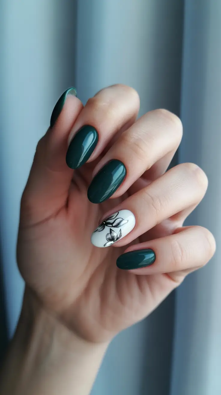 classy winter nails green Evergreen with Botanical Accent