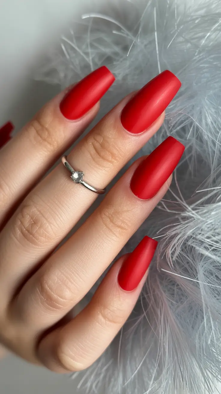 Coffin Nails and Color Ideas: Winter 2025-2026 Matte Scarlet Muse