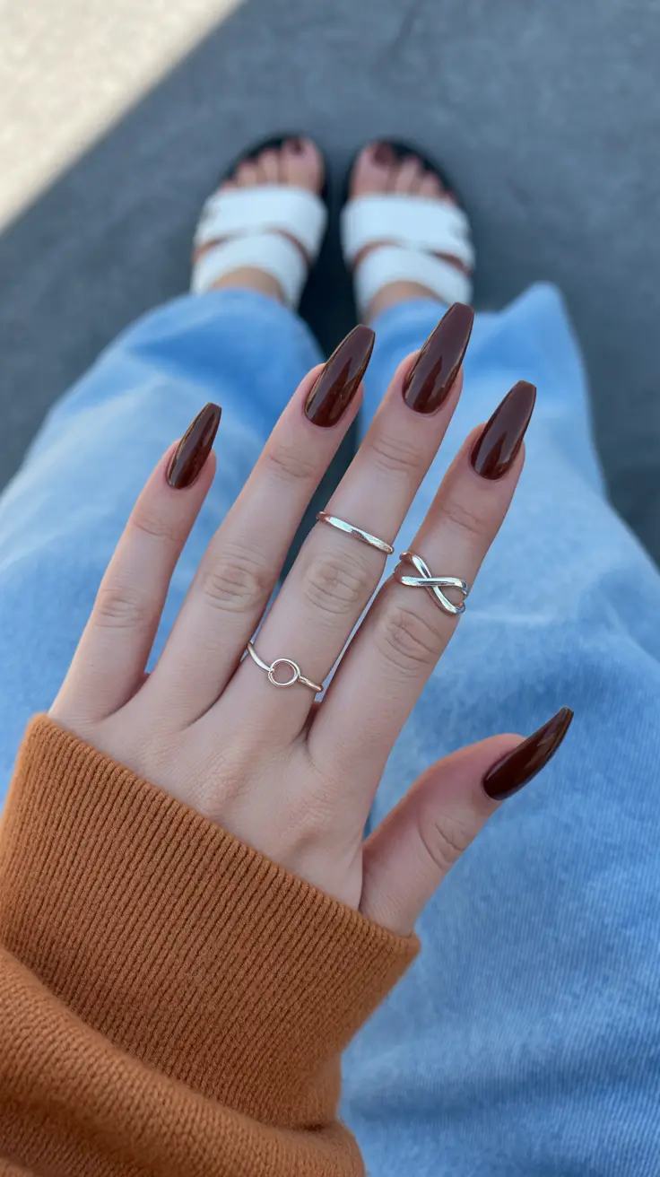 Coffin Nails and Color Ideas: Winter 2025-2026 Chestnut Cocoa Elegance