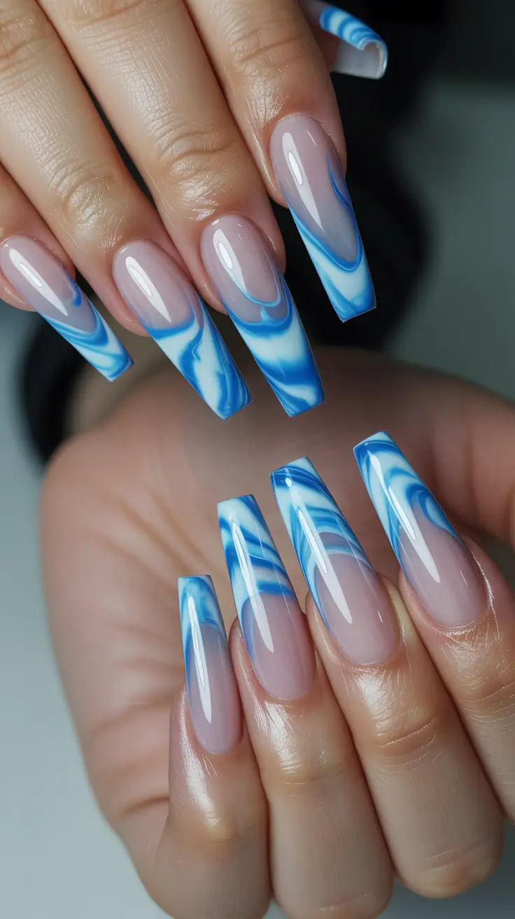 Coffin Nails and Color Ideas: Winter 2025-2026 Arctic Marble Waves