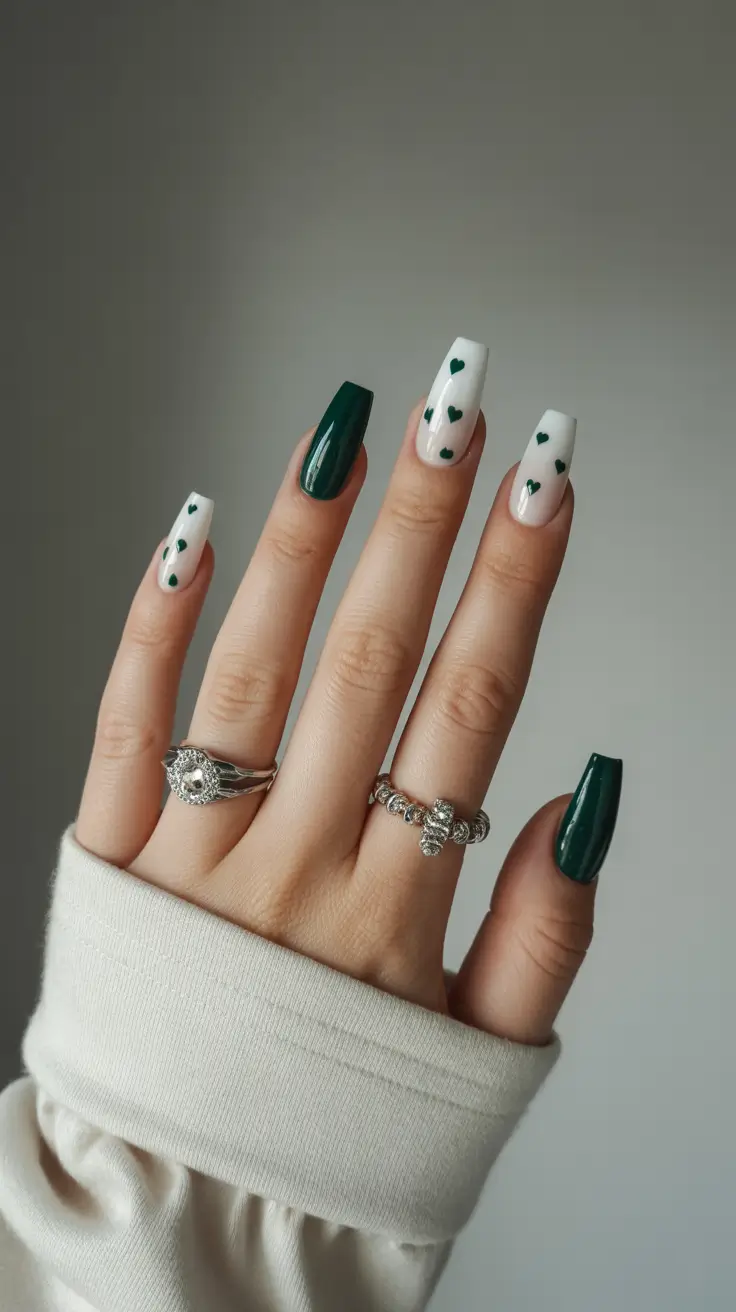 Coffin Nails and Color Ideas: Winter 2025-2026 Emerald Heart Accent
