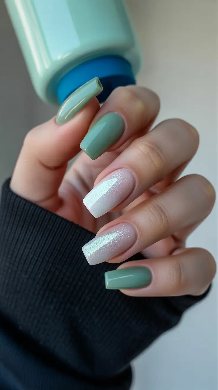 Coffin Nails and Color Ideas: Winter 2025-2026 Sage and Snow Harmony