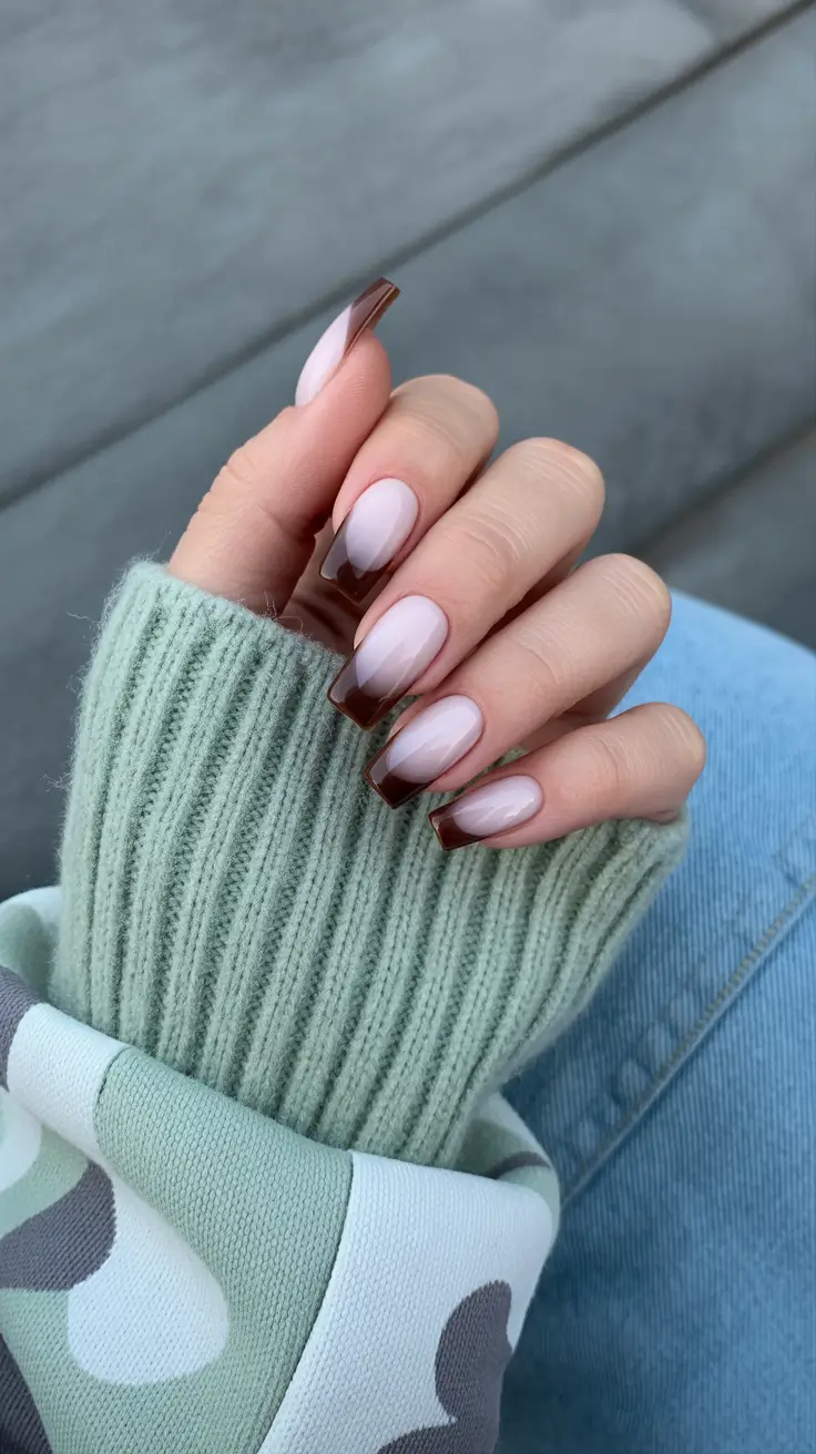 Coffin Nails and Color Ideas: Winter 2025-2026 Chocolate Edge French