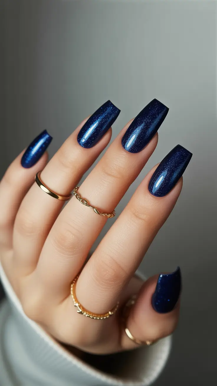 Coffin Nails and Color Ideas: Winter 2025-2026 Starlit Navy Shine