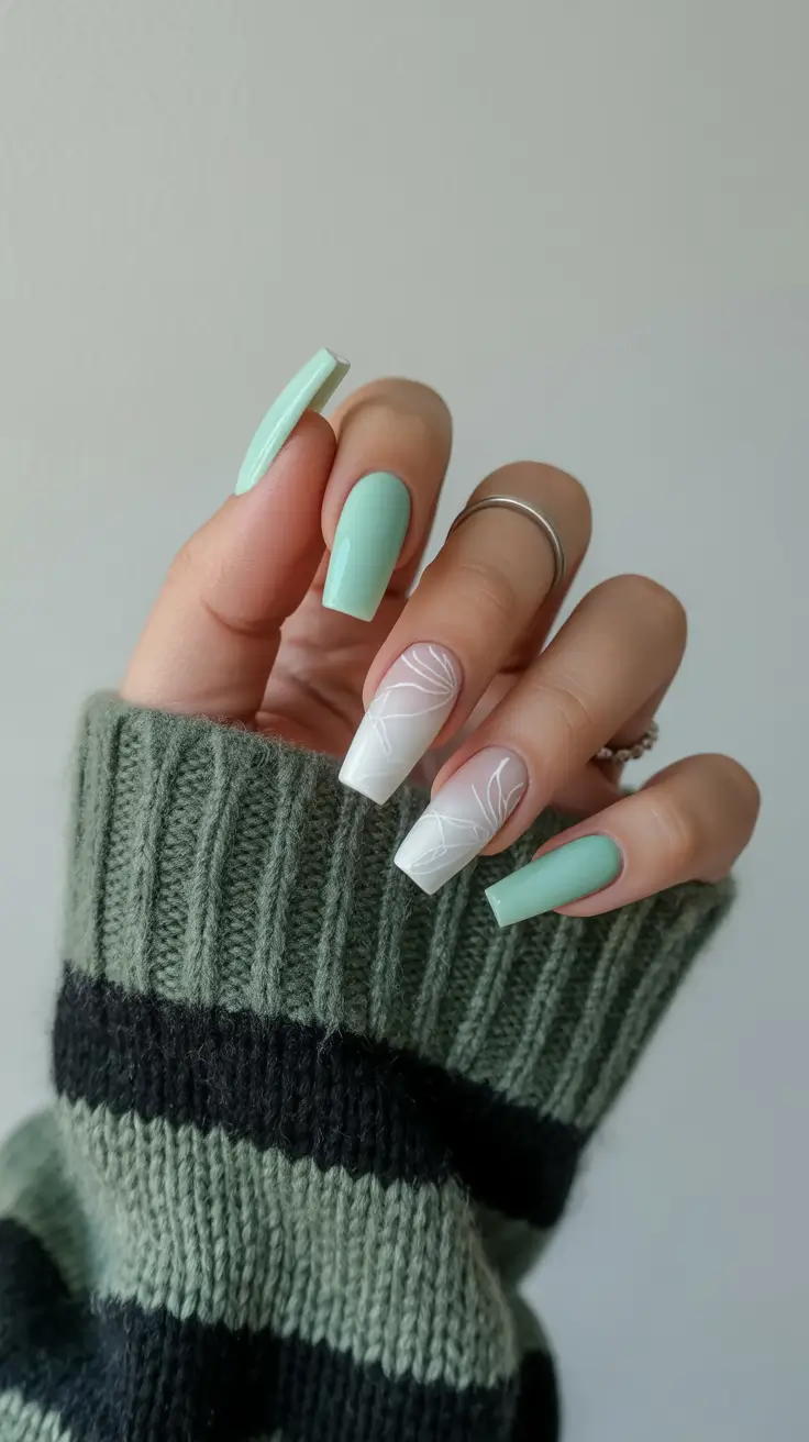 Coffin Nails and Color Ideas: Winter 2025-2026 Frosted Mint Whisper