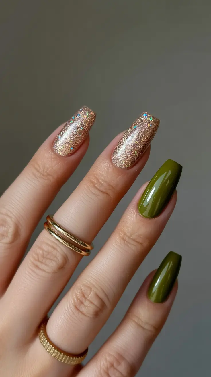 Color Trends for Winter Manicure 2025–2026 Olive Gold Glam