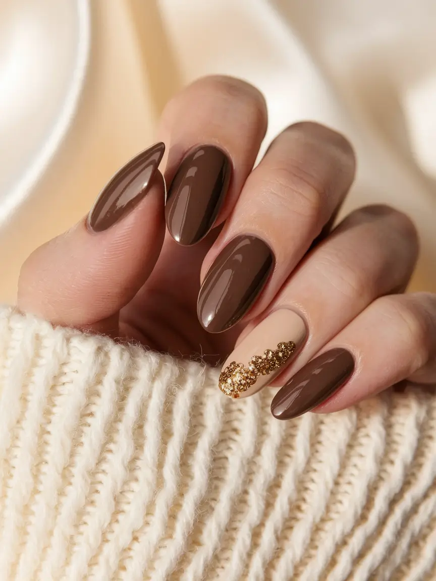 november nails ideas design Mocha with a Golden Twist